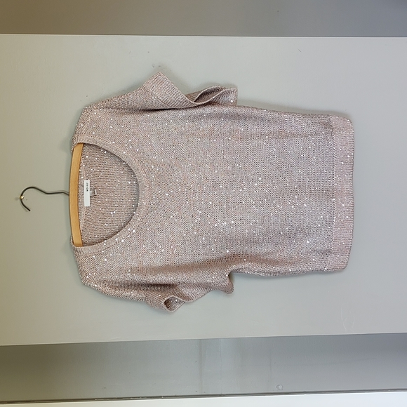 WD.NY Tops - Sparkling Sequins Pale Pink Sweater Style Short sleeve Top